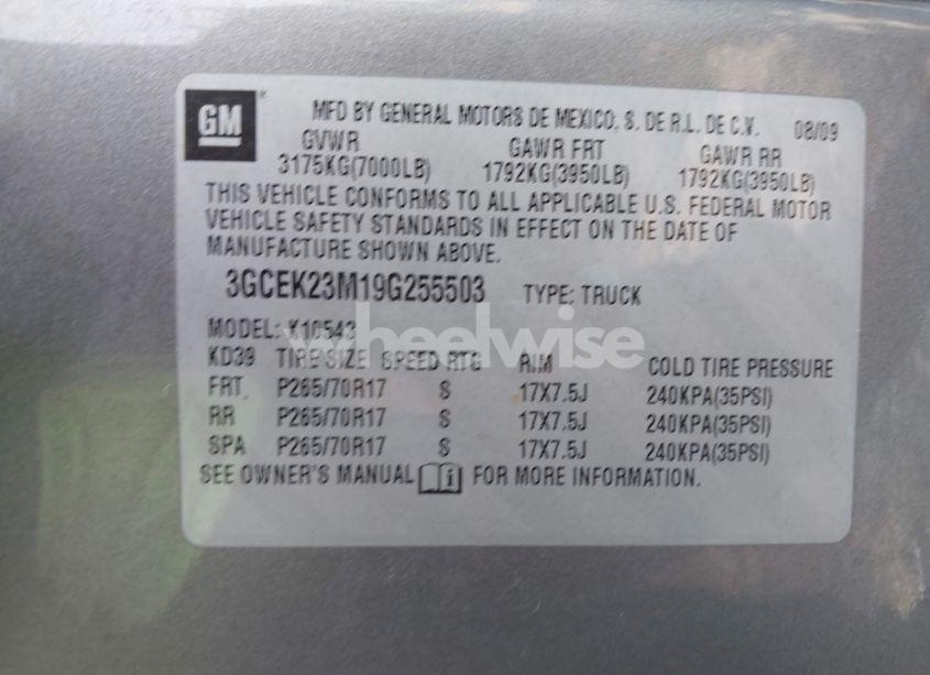 Photo 9 of 2009 Chevrolet Silverado 1500 LT (VIN 3GCEK23M19G255503)