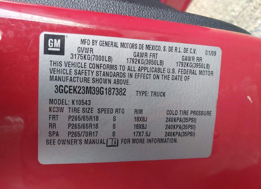 Photo 9 of 2009 Chevrolet Silverado 1500 LT (VIN 3GCEK23M39G187382)