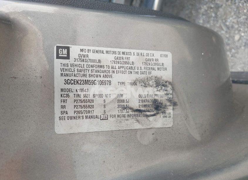 Photo 9 of 2009 Chevrolet Silverado 1500 LT (VIN 3GCEK23M59G106978)