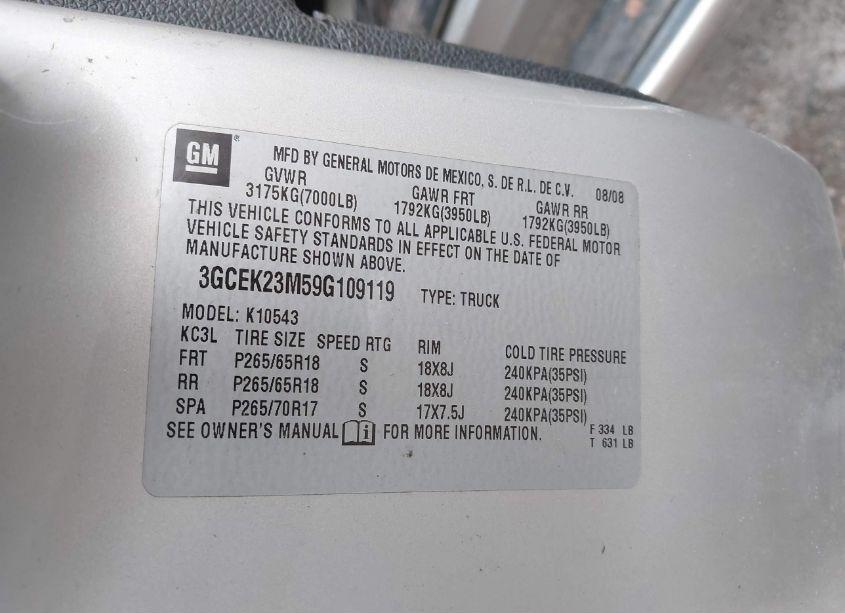 Photo 9 of 2009 Chevrolet Silverado 1500 LT (VIN 3GCEK23M59G109119)