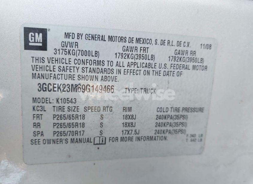 Photo 9 of 2009 Chevrolet Silverado 1500 LT (VIN 3GCEK23M69G149466)