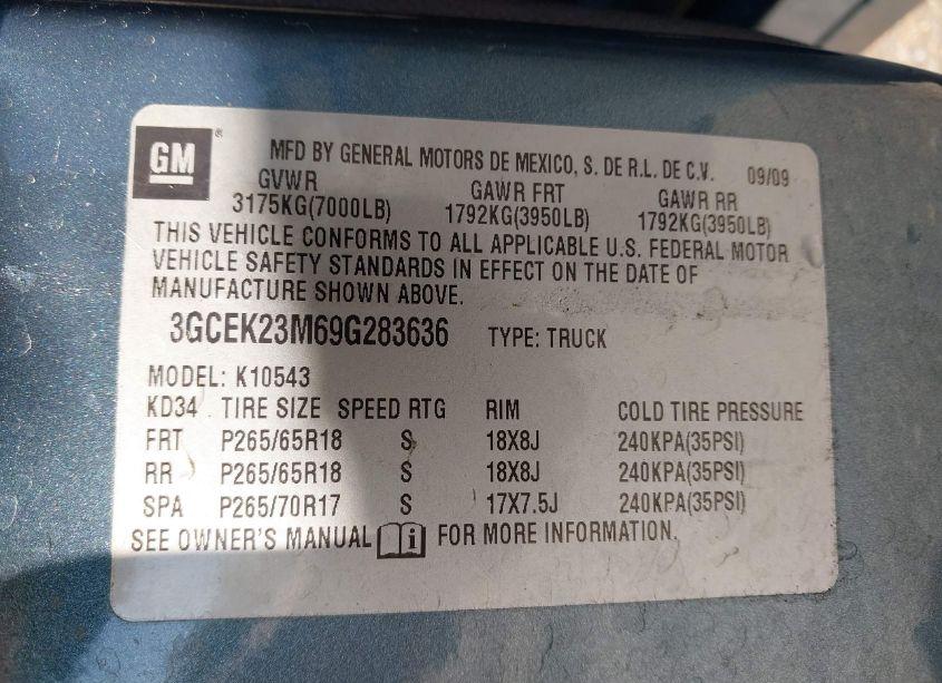 Photo 9 of 2009 Chevrolet Silverado 1500 LT (VIN 3GCEK23M69G283636)