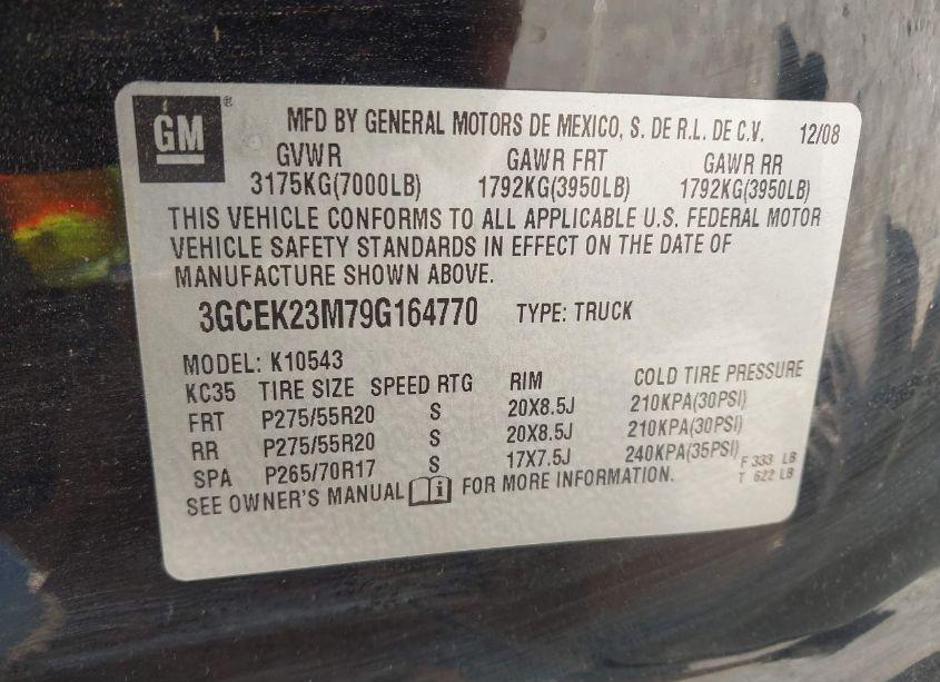 Photo 9 of 2009 Chevrolet Silverado 1500 LT (VIN 3GCEK23M79G164770)