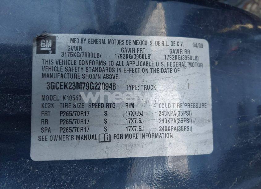 Photo 9 of 2009 Chevrolet Silverado 1500 LT (VIN 3GCEK23M79G220948)
