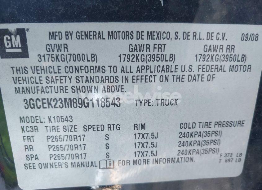 Photo 9 of 2009 Chevrolet Silverado 1500 LT (VIN 3GCEK23M89G118543)