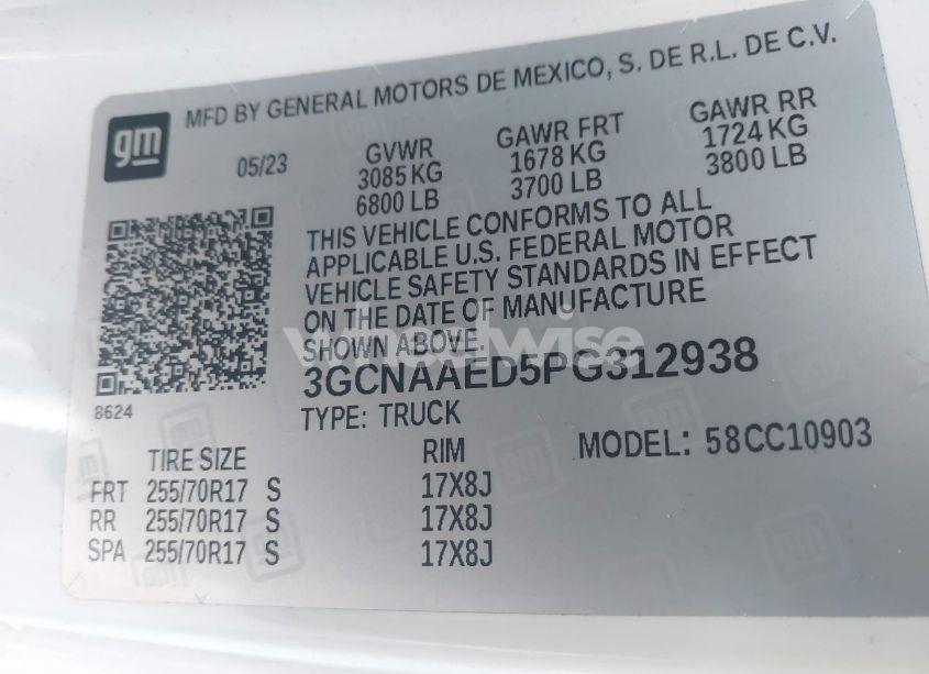 Photo 9 of 2023 Chevrolet Silverado 1500 2WD LONG BED WT (VIN 3GCNAAED5PG312938)