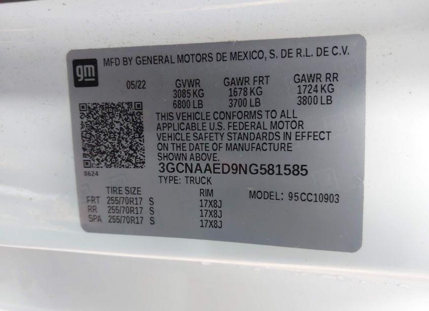 Photo 9 of 2022 Chevrolet Silverado 1500 WORK TRUCK (VIN 3GCNAAED9NG581585)