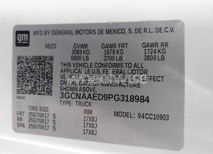 Photo 9 of 2023 Chevrolet Silverado 1500 2WD LONG BED WT (VIN 3GCNAAED9PG318984)