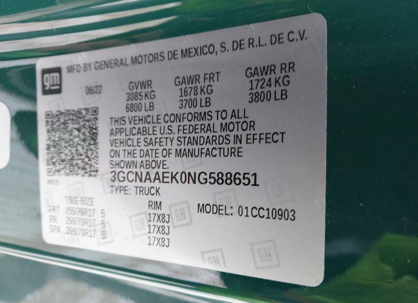 Photo 9 of 2022 Chevrolet Silverado 1500 2WD LONG BED WT (VIN 3GCNAAEK0NG588651)