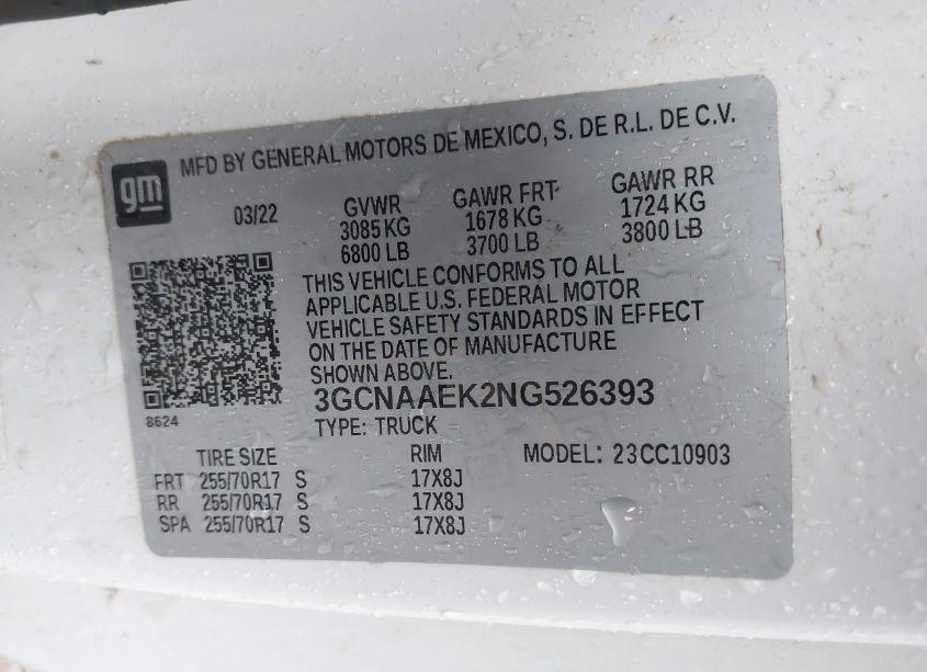 Photo 9 of 2022 Chevrolet Silverado 1500 2WD LONG BED WT (VIN 3GCNAAEK2NG526393)