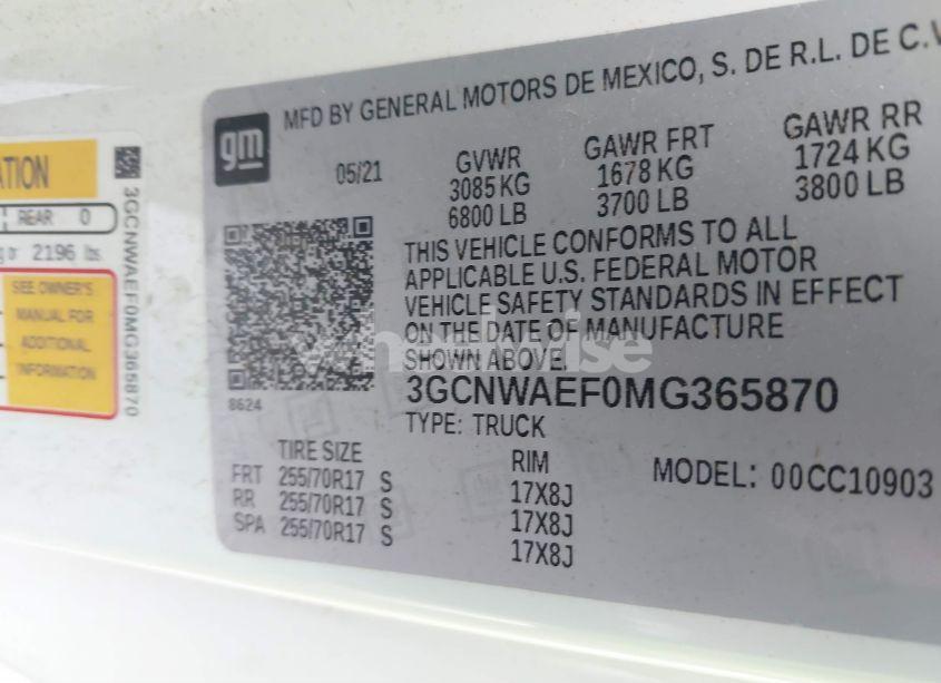 Photo 9 of 2021 Chevrolet Silverado 1500 2WD LONG BED WT (VIN 3GCNWAEF0MG365870)