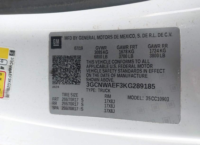 Photo 9 of 2019 Chevrolet Silverado 1500 WORK TRUCK (VIN 3GCNWAEF3KG289185)