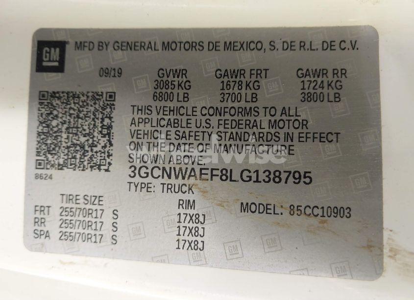 Photo 9 of 2020 Chevrolet Silverado 1500 2WD LONG BED WT (VIN 3GCNWAEF8LG138795)