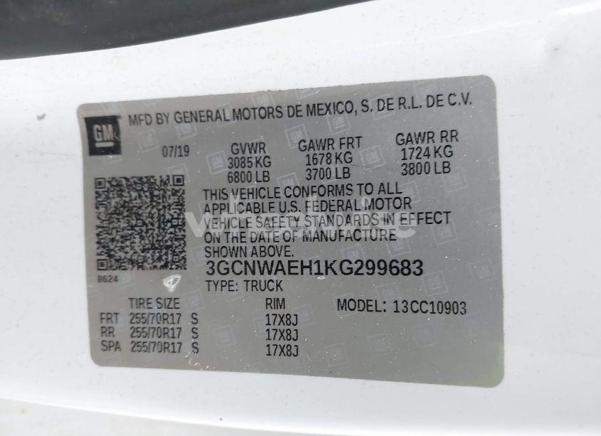 Photo 9 of 2019 Chevrolet Silverado 1500 WORK TRUCK (VIN 3GCNWAEH1KG299683)