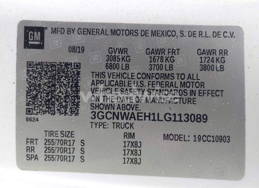 Photo 9 of 2020 Chevrolet Silverado 1500 2WD LONG BED WT (VIN 3GCNWAEH1LG113089)