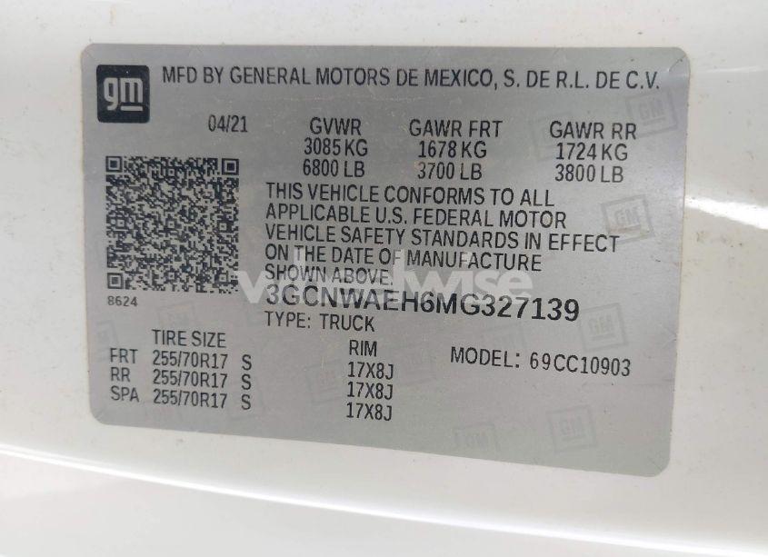 Photo 8 of 2021 Chevrolet Silverado 1500 2WD LONG BED WT (VIN 3GCNWAEH6MG327139)