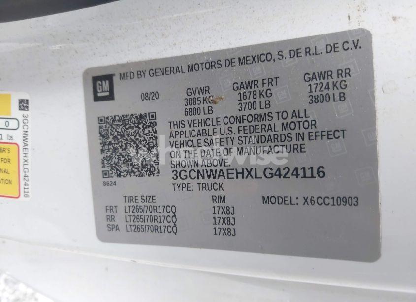 Photo 9 of 2020 Chevrolet Silverado 1500 2WD LONG BED WT (VIN 3GCNWAEHXLG424116)