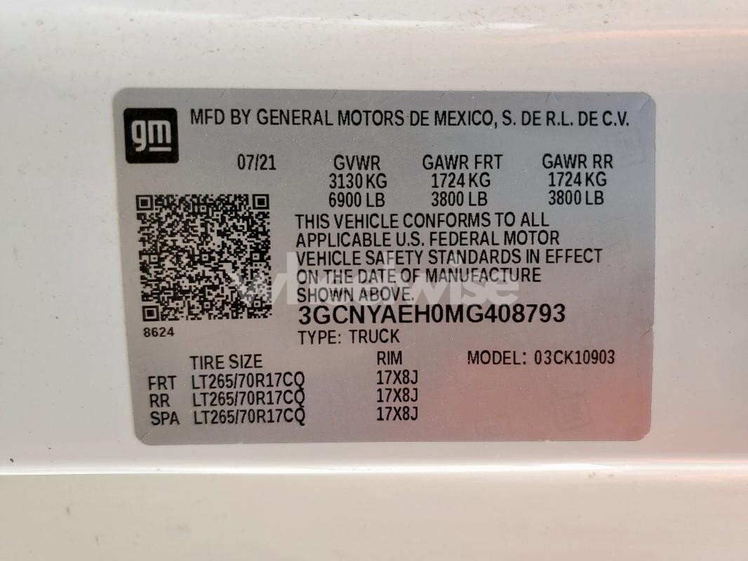 Photo 9 of 2021 CHEVROLET SILVERADO K1500 (VIN 3GCNYAEH0MG408793)