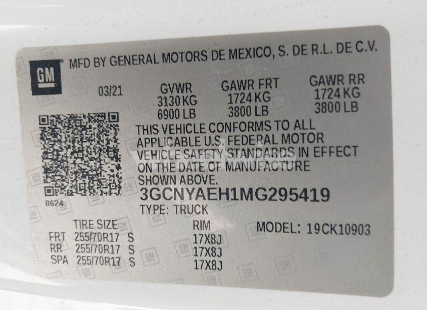 Photo 9 of 2021 Chevrolet Silverado 1500 4WD LONG BED WT (VIN 3GCNYAEH1MG295419)