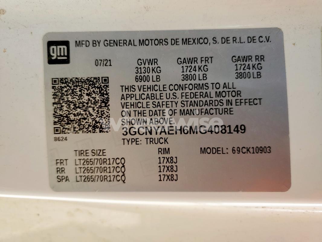 Photo 10 of 2021 CHEVROLET SILVERADO K1500 (VIN 3GCNYAEH6MG408149)