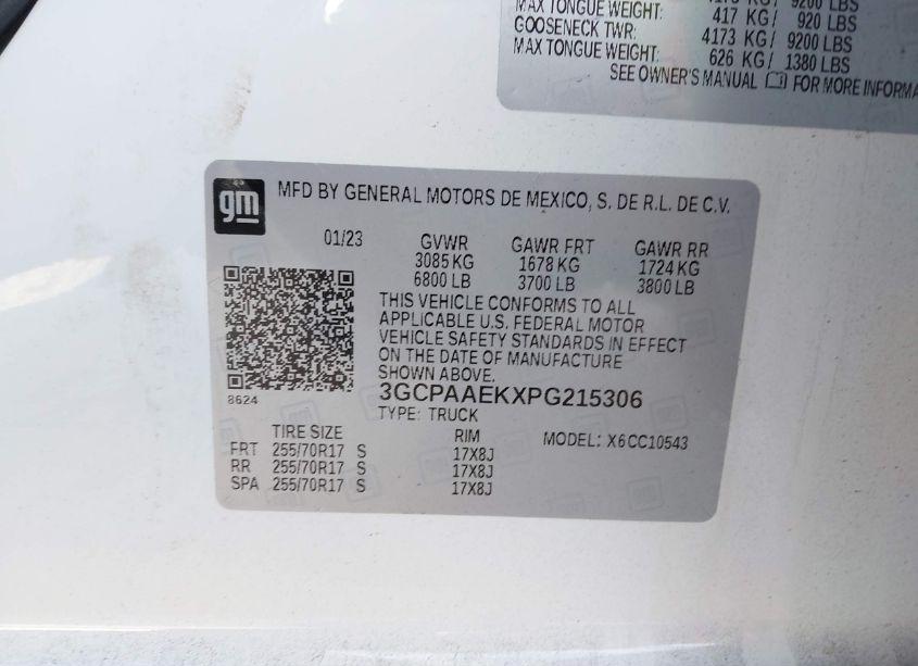 Photo 9 of 2023 Chevrolet Silverado 1500 2WD SHORT BED WT (VIN 3GCPAAEKXPG215306)