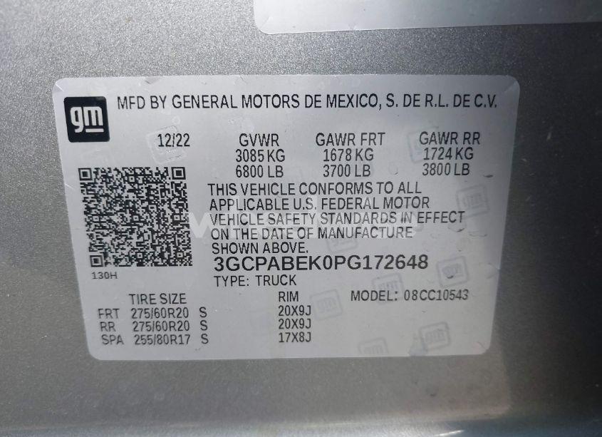 Photo 9 of 2023 Chevrolet Silverado 1500 2WD SHORT BED CUSTOM (VIN 3GCPABEK0PG172648)