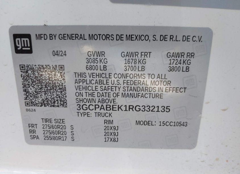 Photo 9 of 2024 Chevrolet Silverado 1500 2WD SHORT BED CUSTOM (VIN 3GCPABEK1RG332135)