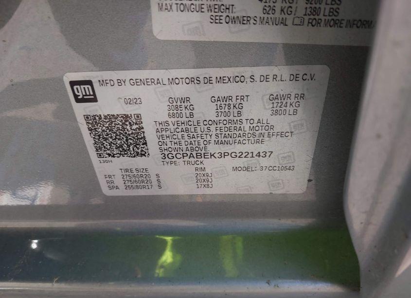 Photo 9 of 2023 Chevrolet Silverado 1500 2WD SHORT BED CUSTOM (VIN 3GCPABEK3PG221437)