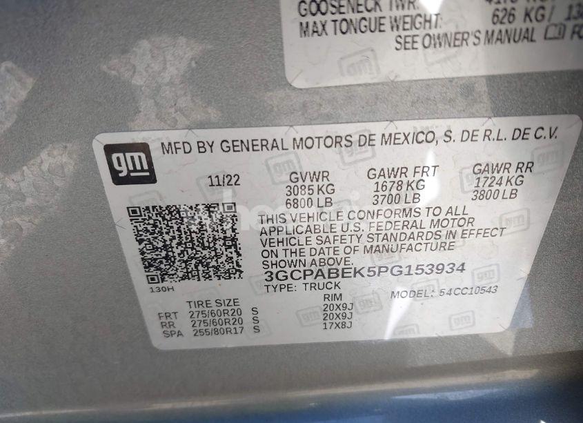 Photo 9 of 2023 Chevrolet Silverado 1500 2WD SHORT BED CUSTOM (VIN 3GCPABEK5PG153934)