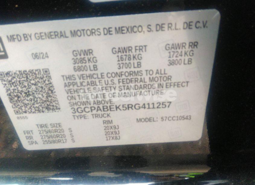 Photo 9 of 2024 Chevrolet Silverado 1500 2WD SHORT BED CUSTOM (VIN 3GCPABEK5RG411257)