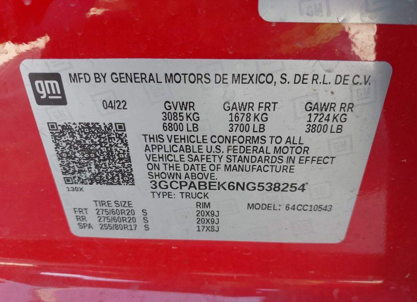 Photo 9 of 2022 Chevrolet Silverado 1500 2WD SHORT BED CUSTOM (VIN 3GCPABEK6NG538254)