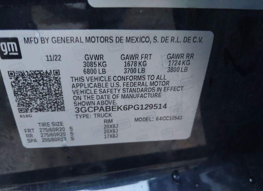 Photo 9 of 2023 Chevrolet Silverado 1500 2WD SHORT BED CUSTOM (VIN 3GCPABEK6PG129514)