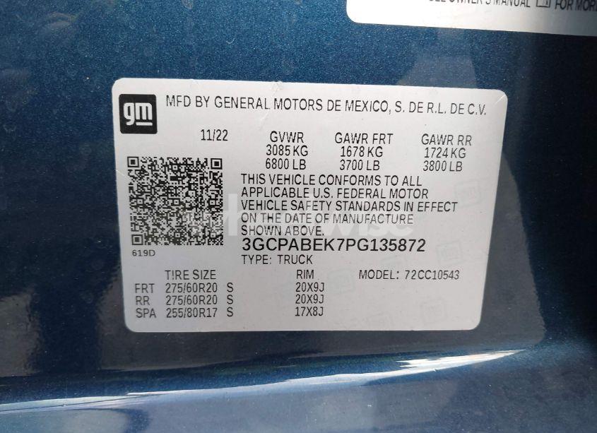 Photo 9 of 2023 Chevrolet Silverado 1500 2WD SHORT BED CUSTOM (VIN 3GCPABEK7PG135872)