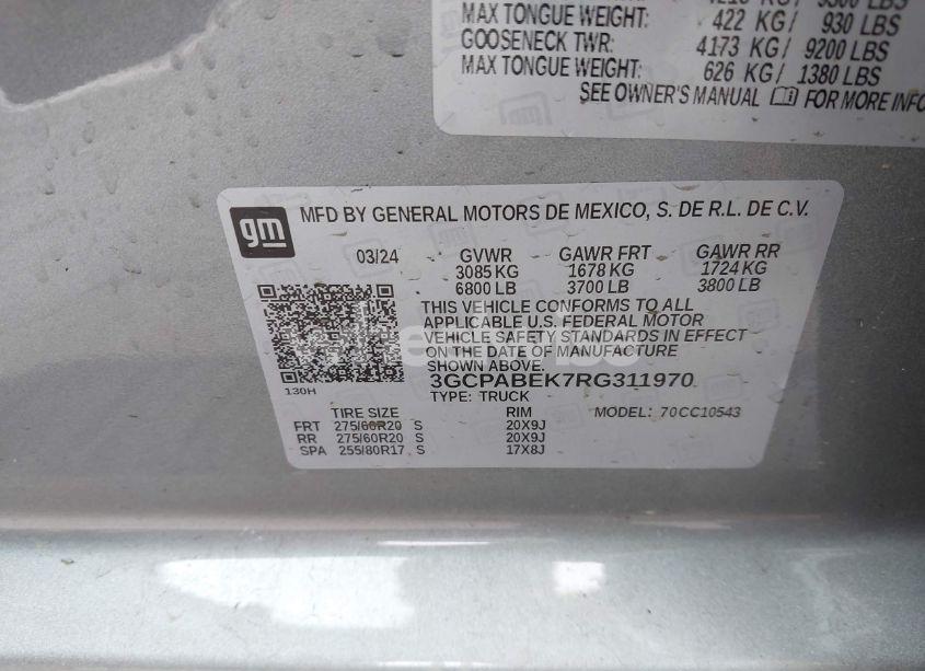 Photo 9 of 2024 Chevrolet Silverado 1500 2WD SHORT BED CUSTOM (VIN 3GCPABEK7RG311970)