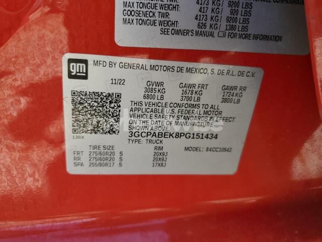 Photo 10 of 2023 CHEVROLET SILVERADO C1500 CUSTOM (VIN 3GCPABEK8PG151434)