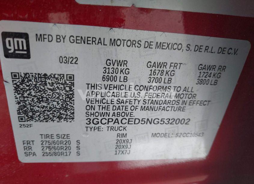Photo 9 of 2022 Chevrolet Silverado 1500 2WD SHORT BED LT (VIN 3GCPACED5NG532002)