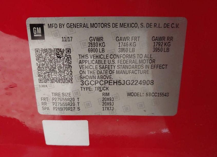 Photo 9 of 2018 Chevrolet Silverado 1500 CUSTOM (VIN 3GCPCPEH5JG224908)