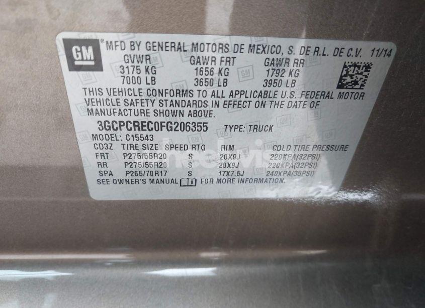 Photo 9 of 2015 Chevrolet Silverado 1500 1LT (VIN 3GCPCREC0FG206355)