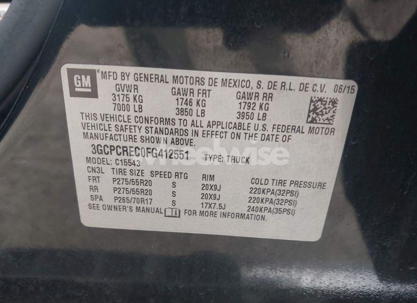 Photo 9 of 2015 Chevrolet Silverado 1500 1LT (VIN 3GCPCREC0FG412551)