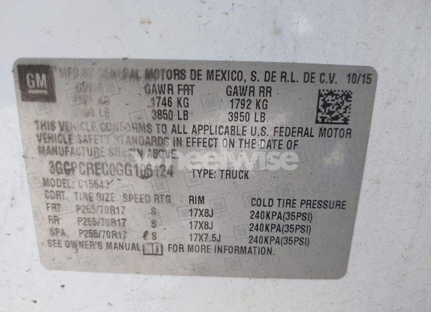 Photo 9 of 2016 Chevrolet Silverado 1500 1LT (VIN 3GCPCREC0GG105124)