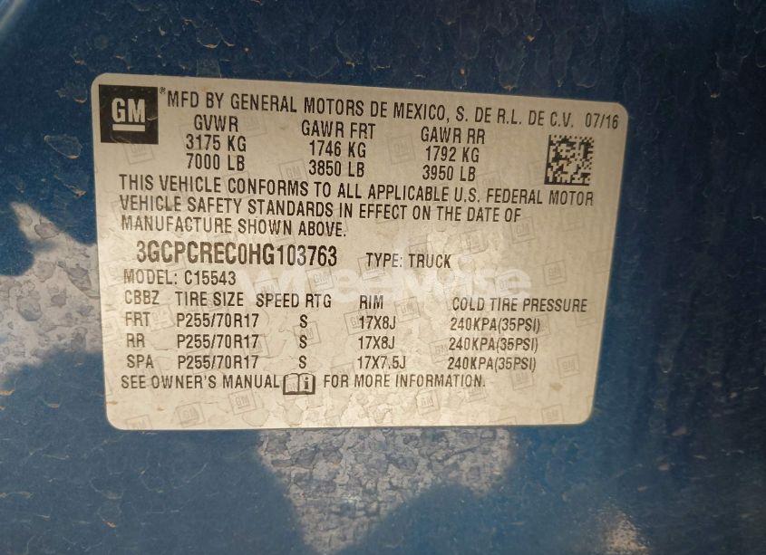 Photo 9 of 2017 Chevrolet Silverado 1500 1LT (VIN 3GCPCREC0HG103763)