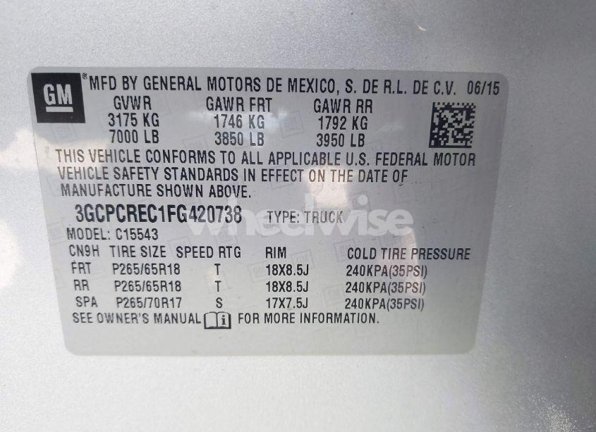 Photo 9 of 2015 Chevrolet Silverado 1500 2LT (VIN 3GCPCREC1FG420738)