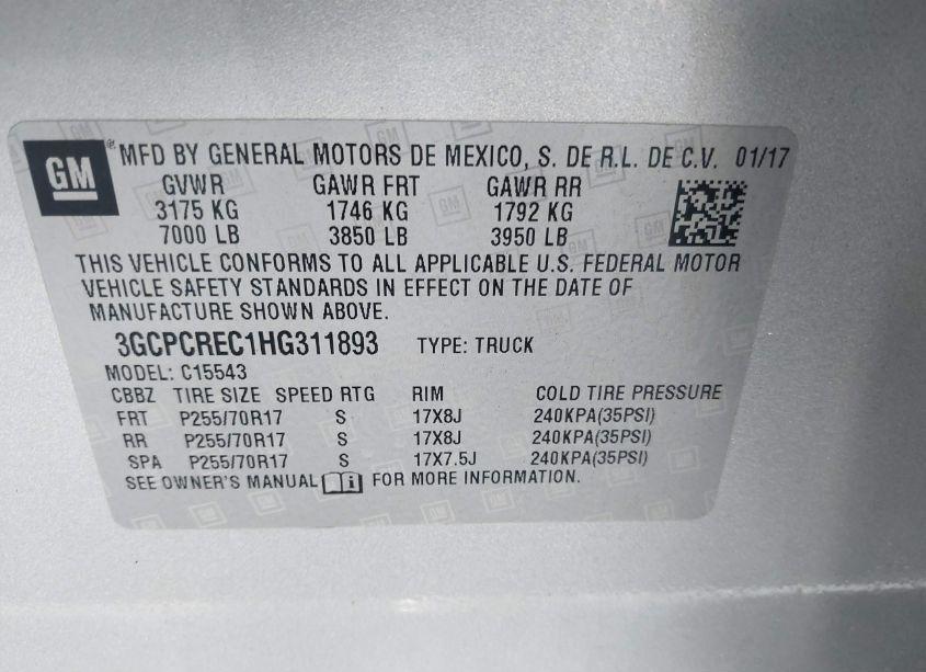 Photo 9 of 2017 Chevrolet Silverado 1500 1LT (VIN 3GCPCREC1HG311893)