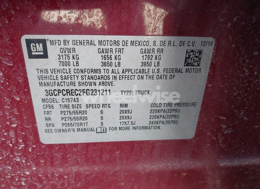 Photo 9 of 2015 Chevrolet Silverado 1500 1LT (VIN 3GCPCREC2FG231211)