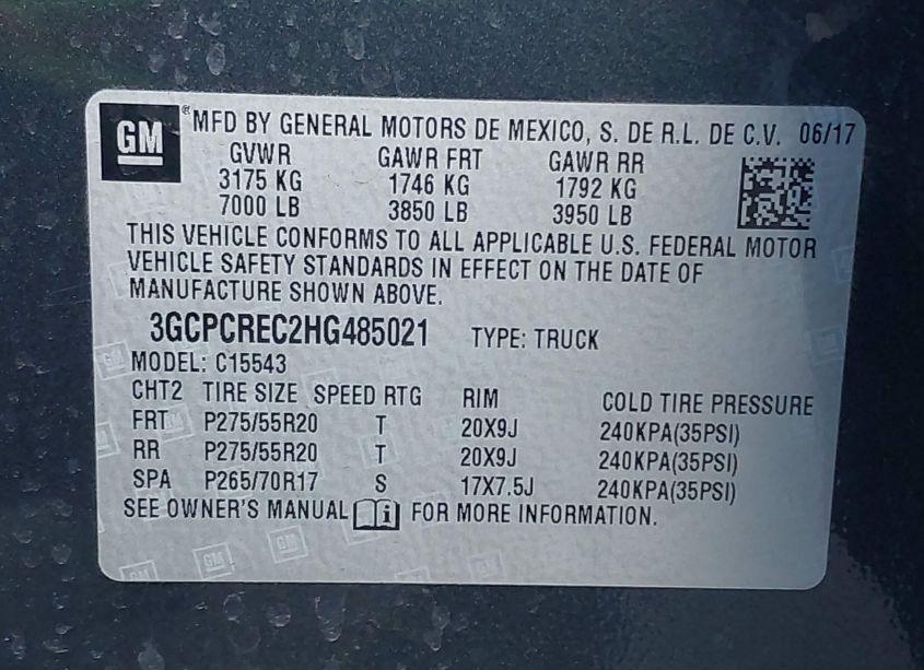 Photo 9 of 2017 Chevrolet Silverado 1500 1LT (VIN 3GCPCREC2HG485021)