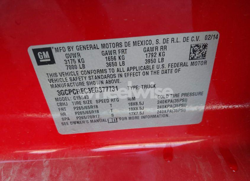 Photo 9 of 2014 Chevrolet Silverado 1500 1LT (VIN 3GCPCREC3EG377731)