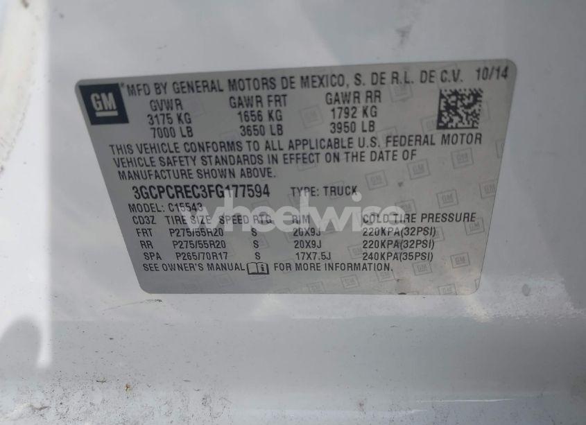 Photo 9 of 2015 Chevrolet Silverado 1500 1LT (VIN 3GCPCREC3FG177594)