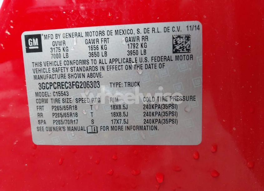 Photo 9 of 2015 Chevrolet Silverado 1500 1LT (VIN 3GCPCREC3FG206303)