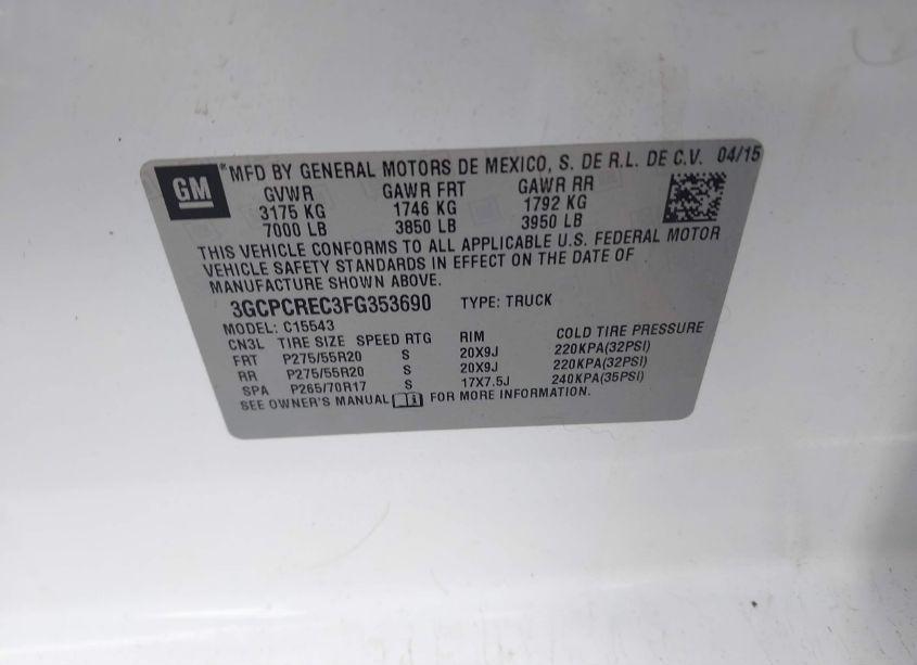 Photo 9 of 2015 Chevrolet Silverado 1500 1LT (VIN 3GCPCREC3FG353690)