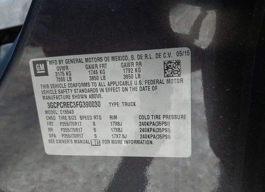 Photo 9 of 2015 Chevrolet Silverado 1500 1LT (VIN 3GCPCREC3FG390030)